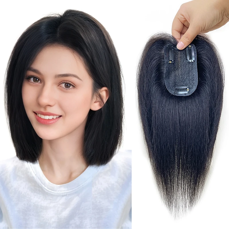 100% cabello humano de ocho formas de cabello humano 7X10cm redecilla peluquín Clip recto en la extensión del cabello mejorar el volumen Topper piezas de cabello
