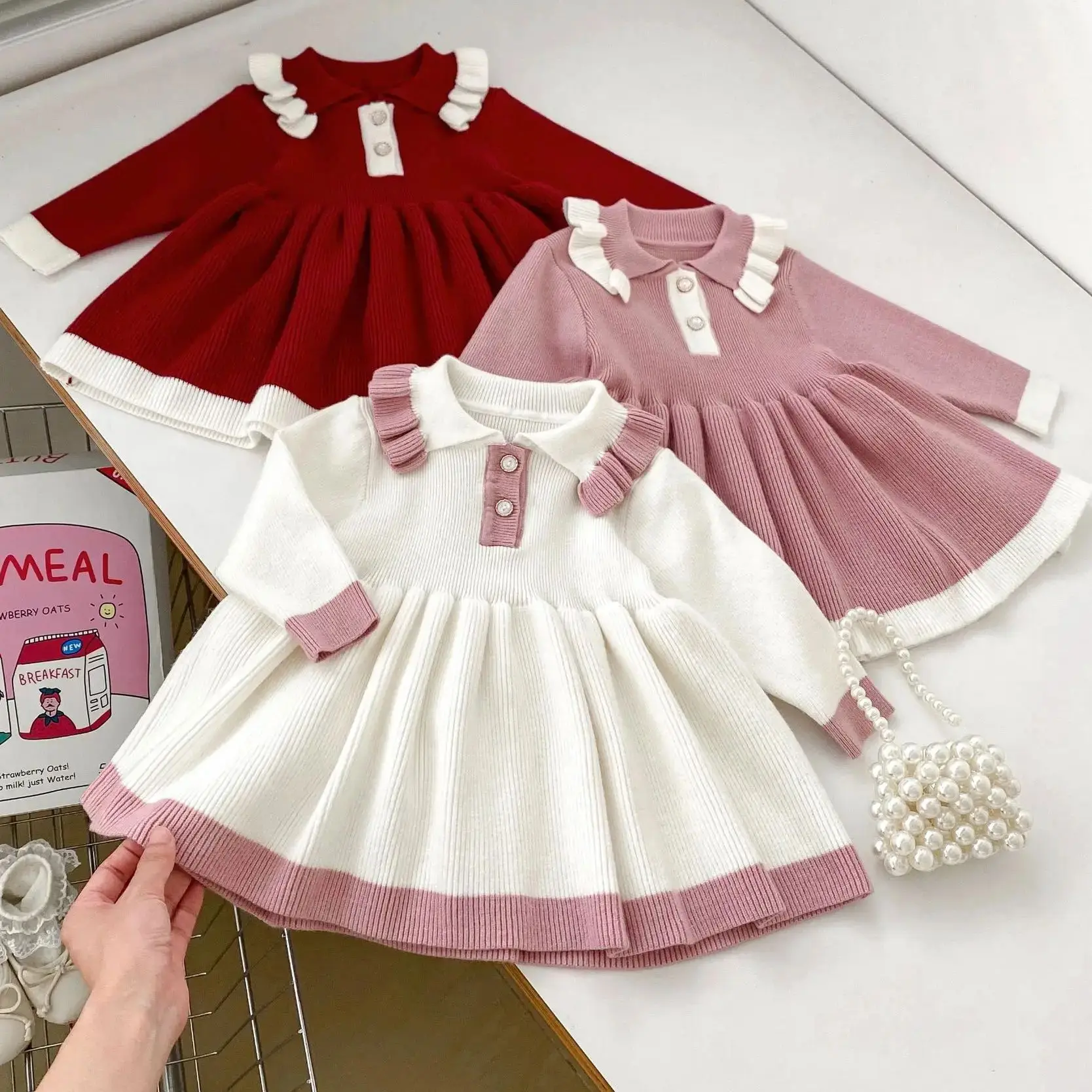 

Autumn Winter Fashion Cute Baby Clothes Toddler Girls Long Sleeve Knitted Sweater Dress For Kids Casual Warm Daily Outfits