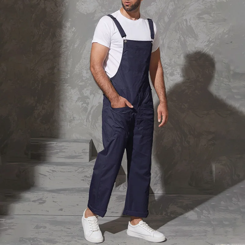 Fashion Men Bib Pants Solid Jumpsuits Zipper Streetwear 2023 Joggers Multi Pockets Casual Suspenders Cargo Overalls Men INCERUN