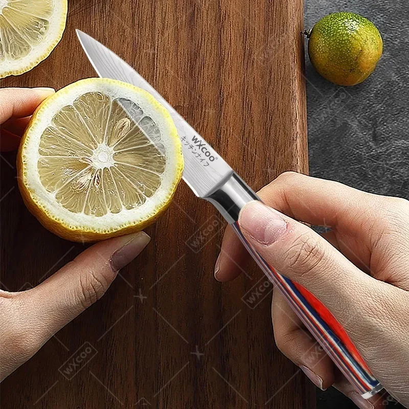 WXCOO Professional Kitchen Knives Damascus Laser Fruit Santoku Utility Knife with Gift Box Vegetable Knife Boning Meat Slicer