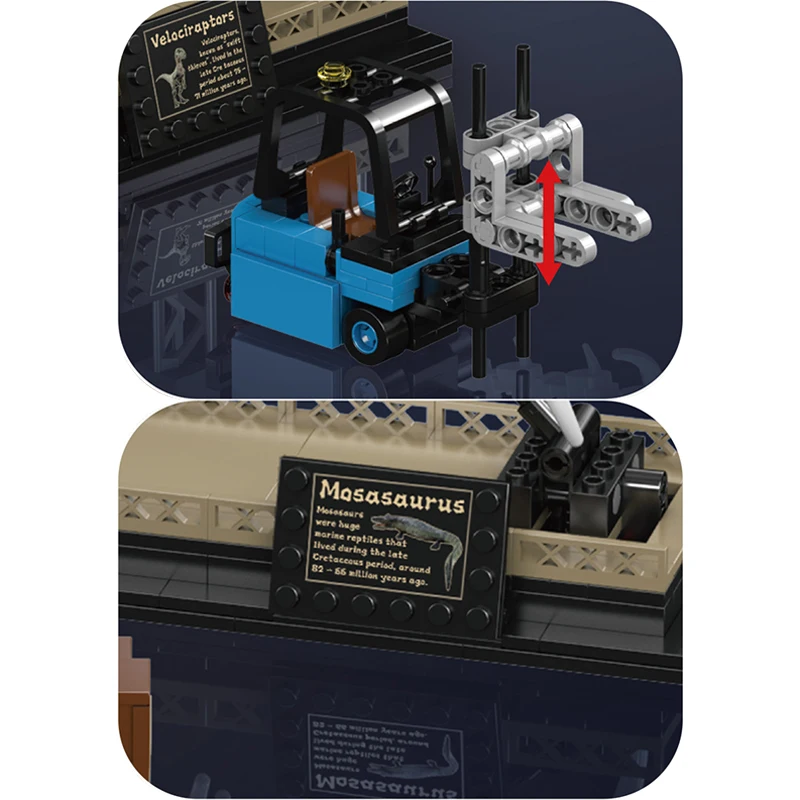 Mould King 29005 1418 Uds Mosasaurus Velociraptor modelo fósil Kit de bloques de construcción de partículas pequeñas juguete ensamblado adornos regalo para niños