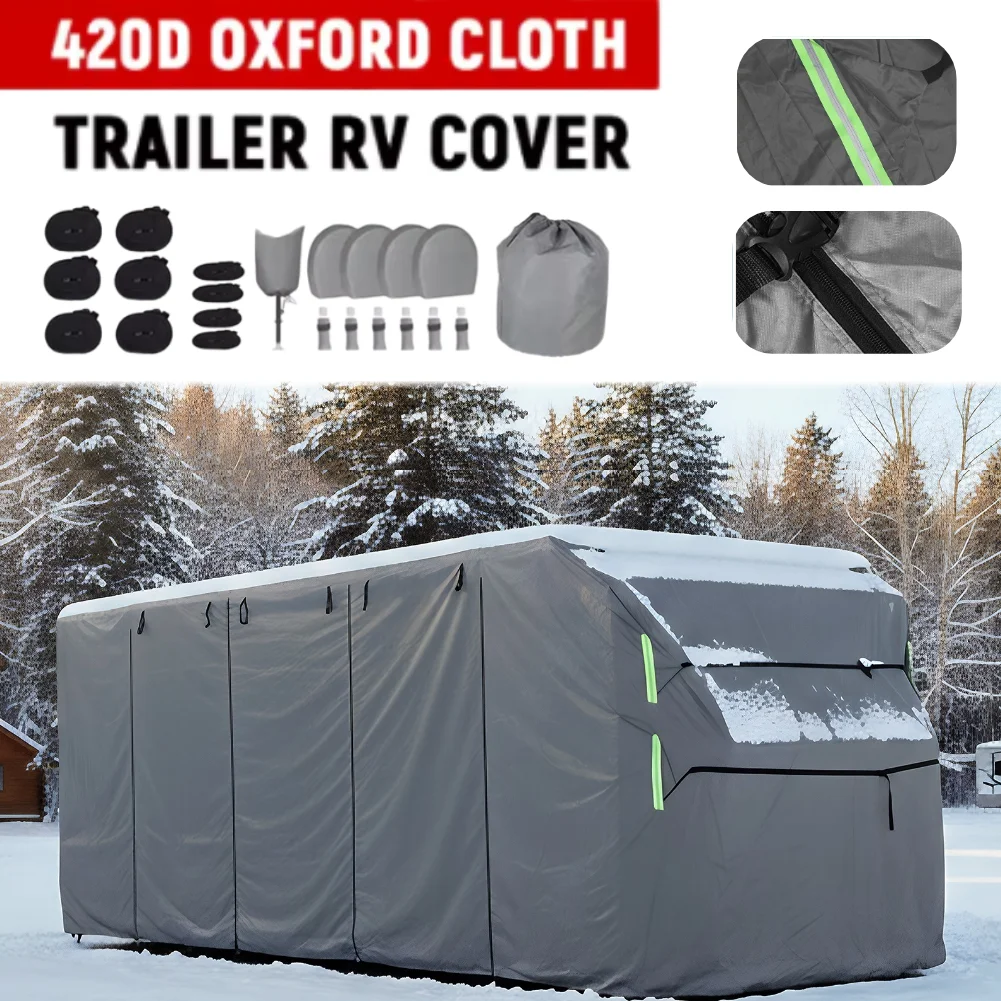 420D Oxford Fabric Travel Trailer RV Cover RV Tailored Body Cover Anti-UV Waterproof for All Weather Protection