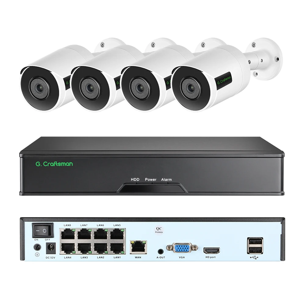 C-R,G.Craftsman 4CH 8MP IMX415 POE CCTV Kit Gezichtsherkenning Vergelijkingsysteem Audio Buitenbeveiliging HiEasy G8-K4 - afbeelding 2