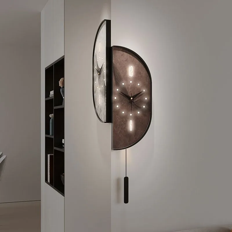 Metal Double-sided Wall Clock Living Room Aesthetic LED Light Corner Wall Clock Modern Luxury Noiseless Clocks Home Ornaments