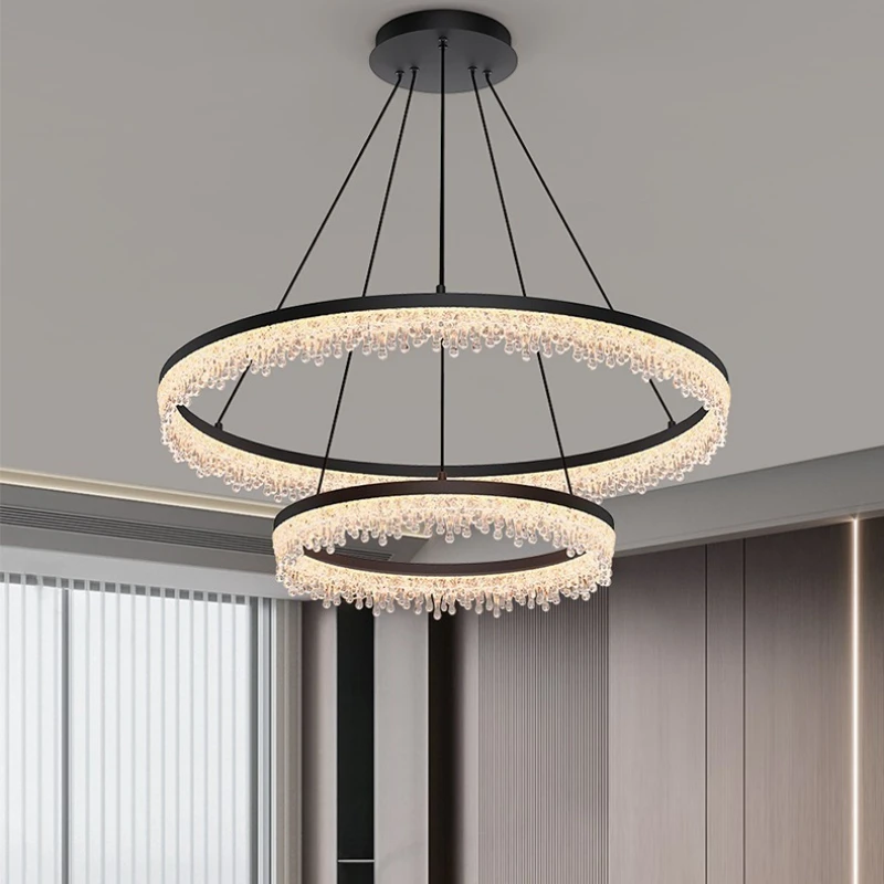 Italian Crystal Round Chandelier Lighting For Dining Room Stepless Dimming Bedroom Decor Modern Ceiling Pendant Light Fixture