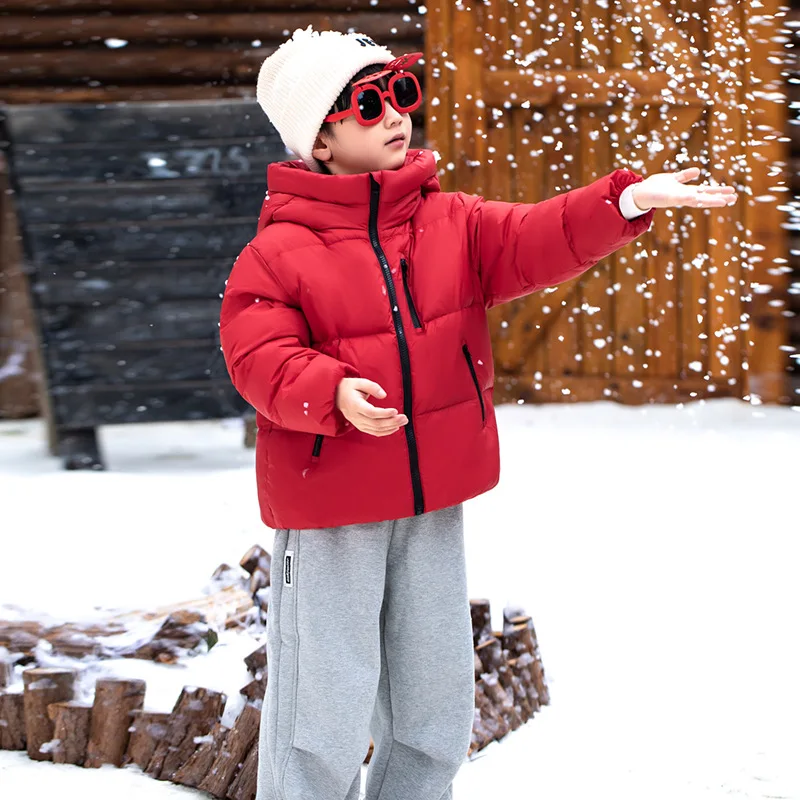 Children Boys Winter Duck Down Jackets Windproof Hooded Thick Warm Kids Boys Outerwear Coat Junior Boys Zipper Ski Coat Outfits
