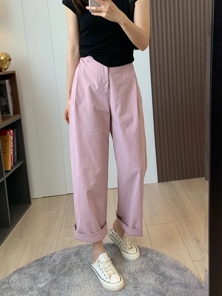 

Повседневные свободные женские рабочие брюки с высокой талией, прямые, с плиссировкой, эффектом легкой драпировки и стройнящим эффектом Uni Crisprit