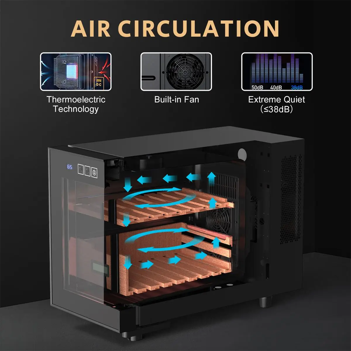 NEEDONE Humidor 16L con sistema di controllo della temperatura di raffreddamento e riscaldamento dispositivo di raffreddamento elettrico per 100 conteggi con igrometro digitale