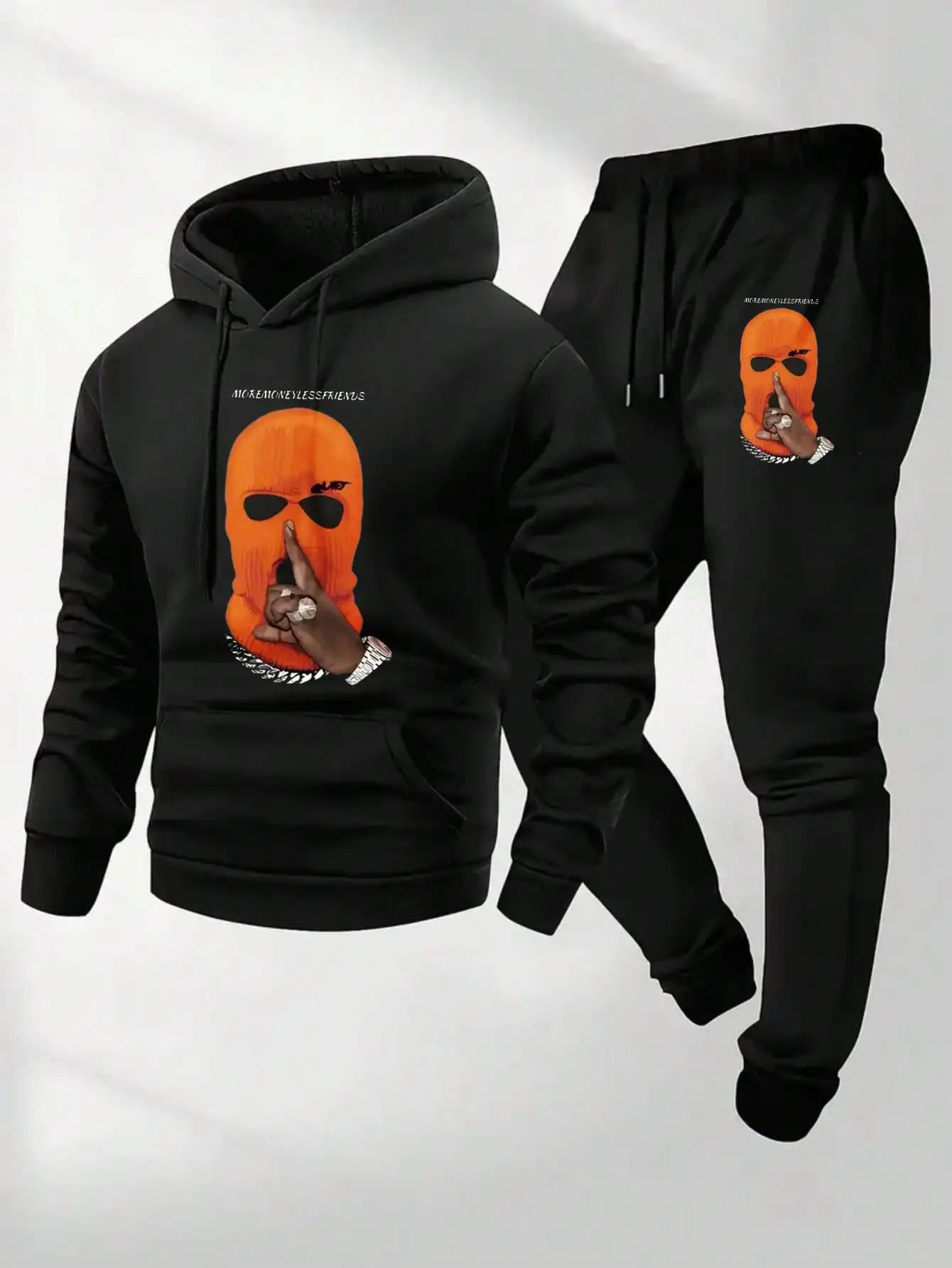 Conjunto de Sudadera con Capucha y Pantalones Deportivos Naranja para Hombre, con Estampado Gráfico, Ropa Deportiva Casual, Traje Deportivo de Mezcla de Poliéster, Forro Polar Suave y Elástico, Corte Holgado, Lavable a Máquina, para Otoño e Invierno, Entrenamiento, Correr, Uso Diario, Opción de Regalo 20251029