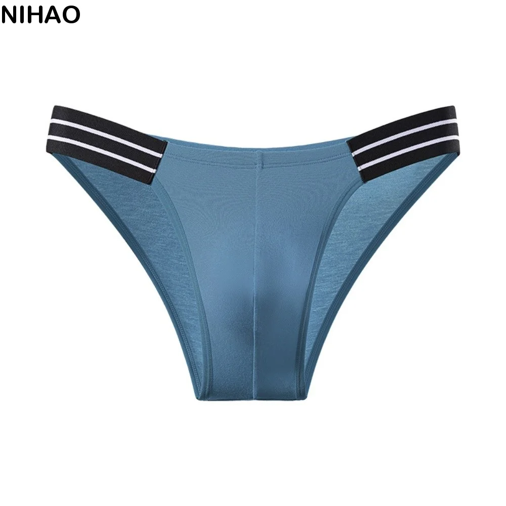 Soft Comfortable Lingerie Men's Triangle Panties Stripe Mid Waist Men Thin Briefs Large Size Breathable Underwear for Men Men