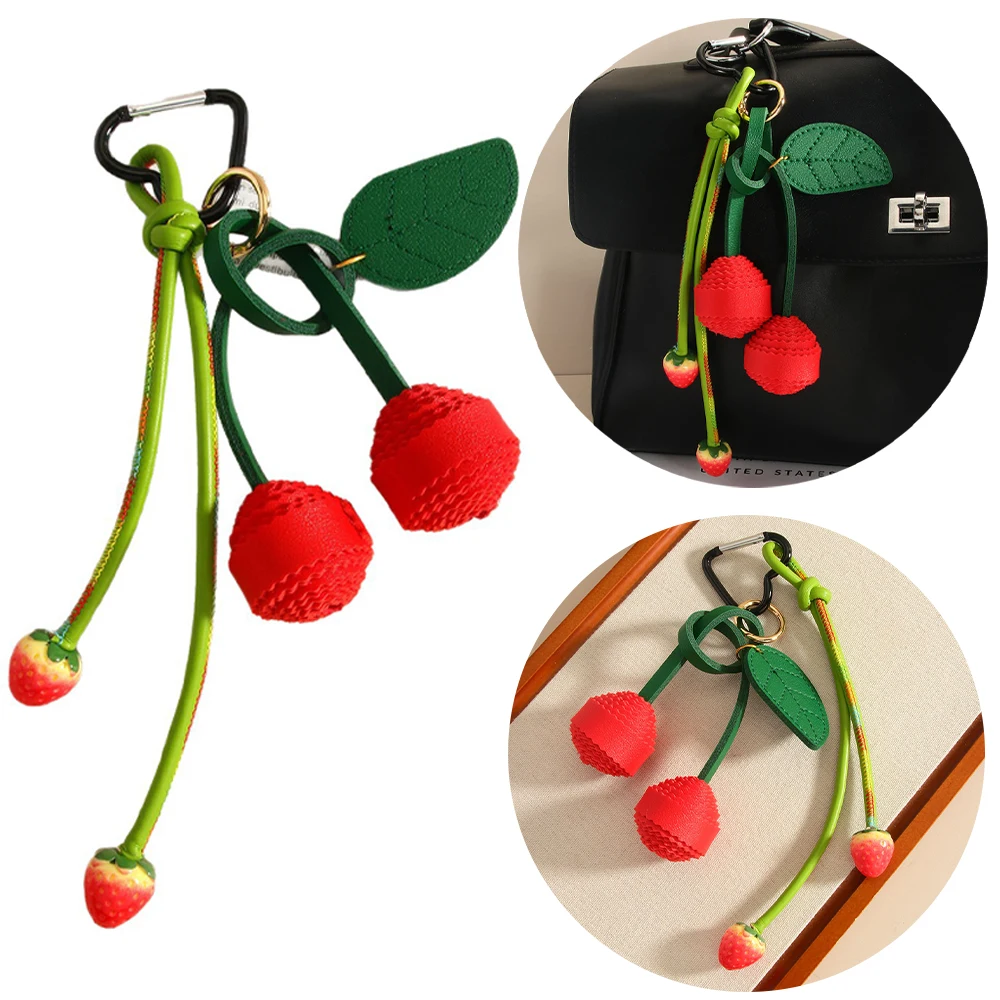 

Cherry Bag Pendant Charming Braided Ball Ornament Strawberry Decor Adorable Hanging Ornament For Backpack Handbag Decoration