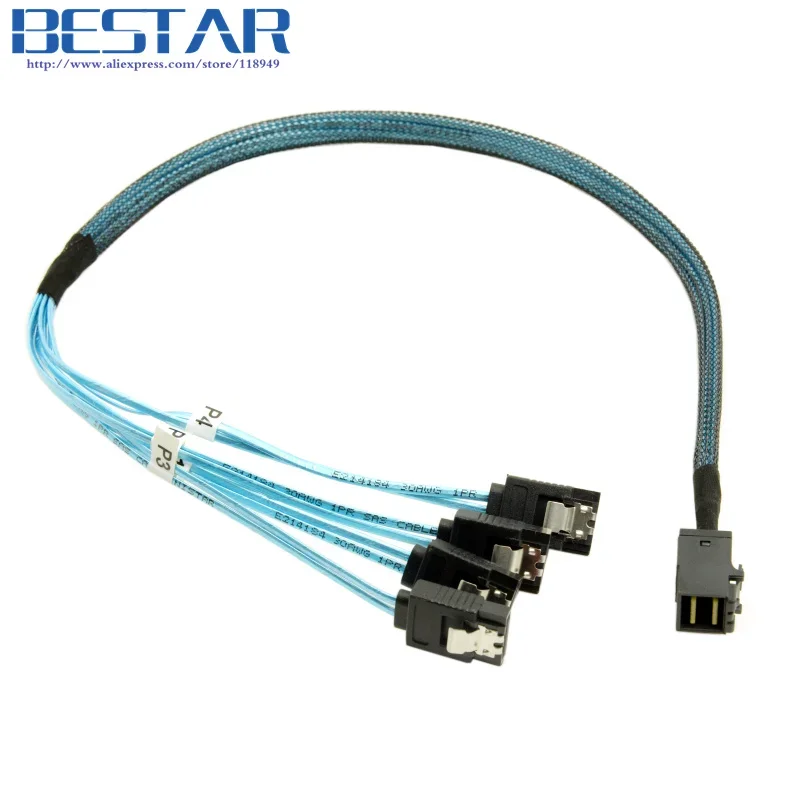 هدف داخلي صغير SAS SFF-8643 إلى 4 SATA 7pin قرص صلب مضيف 6 جيجابت في الثانية كابل غارة لخادم البيانات 50 سم