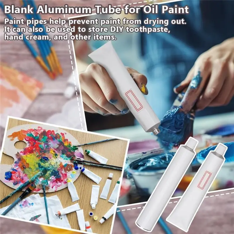 A23E-24Pc White Empty Oil Paint Tubes 60Ml Empty Aluminum Paint Tubes Blank Toothpaste Paints Tube With 1 Sheet Self Adhesive