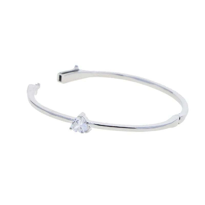 Single 5A Heart Shaped Cubic Zirconia CZ Bangle Bracelet For Women Wholesale Simple Classic Jewelry