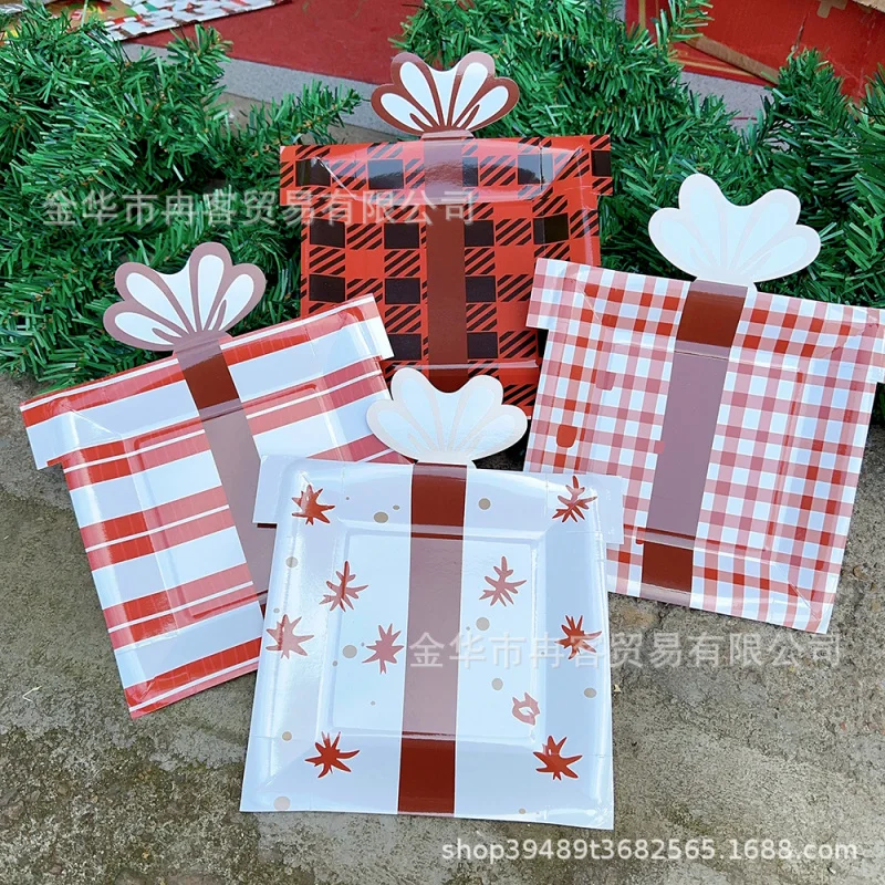 Christmas Gift Paper Pallet Christmas Gift Shape Disposable Service Plate Christmas Party Disposable Tableware Decoration Suppli