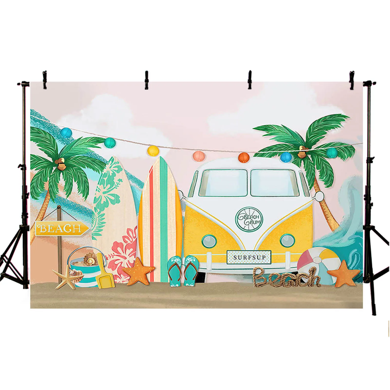 AIBIIN Summer Beach Photography Backdrop Surf Seaside Surfboard Truck Palm Tree Kids Birthday Holiday Party Decor Background