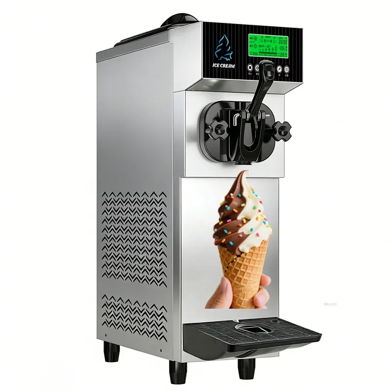 Desktop Soft Ice Cream Machine Single Nozzle Mini Frozen Yogurt Maker Stainless Steel High Efficiency Water Cooled