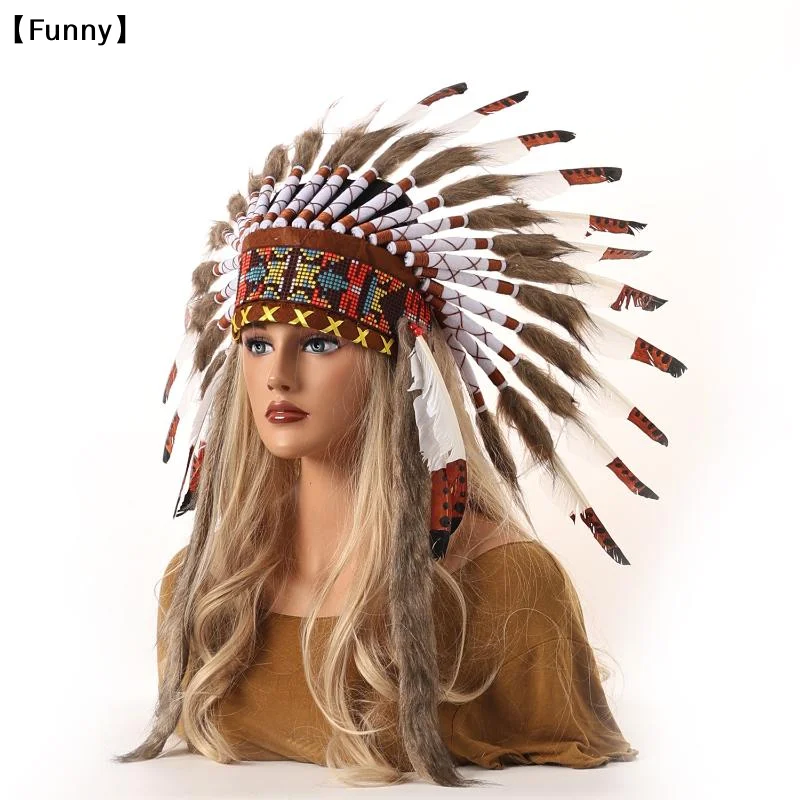 Amerikanischer Häuptlingskopfschmuck, Indianerhut, dekorativer Federkopfschmuck für Kostüme, Halloween, Tanzshows, Karneval, Partys