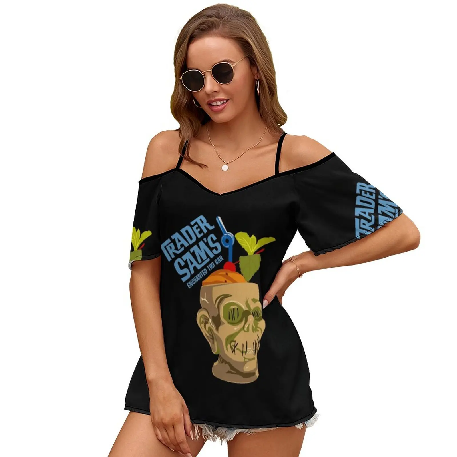 Tiki Bar Sexy And Club Fashion Female T-Shirt Short Sleeve Off Shoulder Lady T Shirts Trader Sams Tiki Bar Food Restaurant