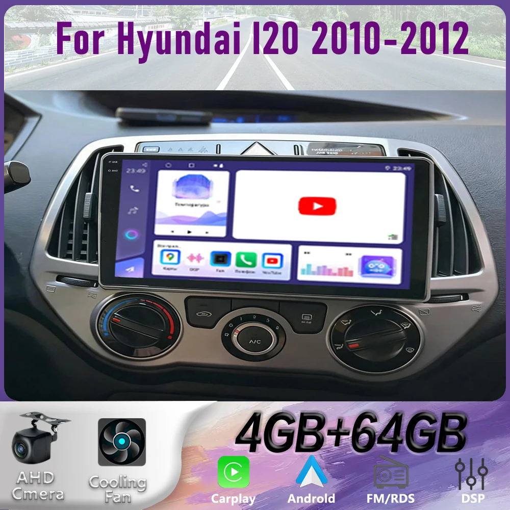 

GPS 9“ For Hyundai I20 2010-2012 Wireless CarPlay Android 15 Car Radio WIFI Multimedia Player Head Google Camera 4GB+64GB