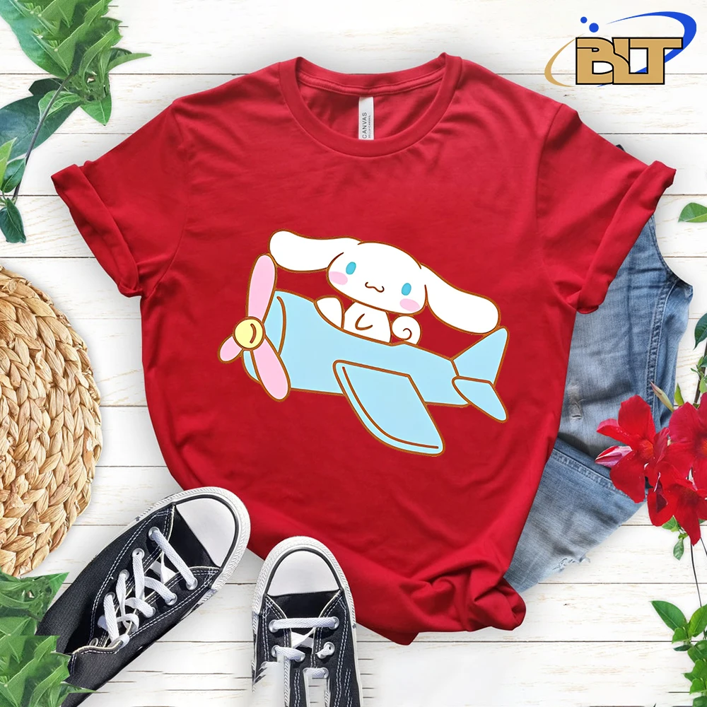 Cinnamoroll Printed Women's T-shirt Casual Tops Red Cotton Short Sleeves