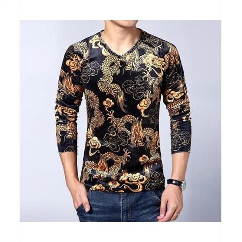 2023 Spring Autumn Solid Color Fashion V-neck T-Shirts Man High Street Long Sleeve Jacquard Weave All-match Harajuku Pullovers