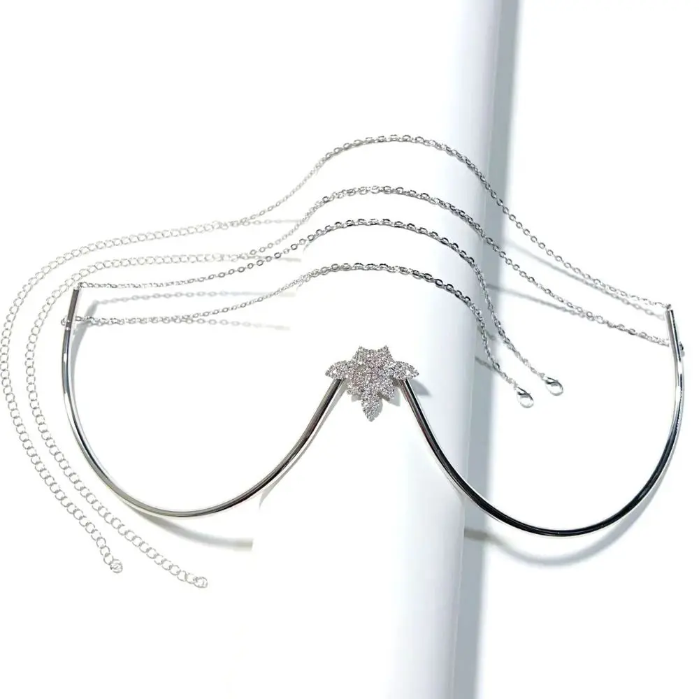 Adjustable Rhinestone Breast Chain Lingerie Bra Body Jewelry Chest Bracket Chain Zircon Leaf Nightclub Bikini Crystal Chain Club