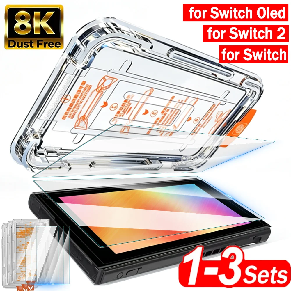 1-3pcs for Nintend Switch 2/Switch Oled Auto Alignment One-Click Fit Dust Free Tempered Glass Screen Protector Anti-Scratch Film