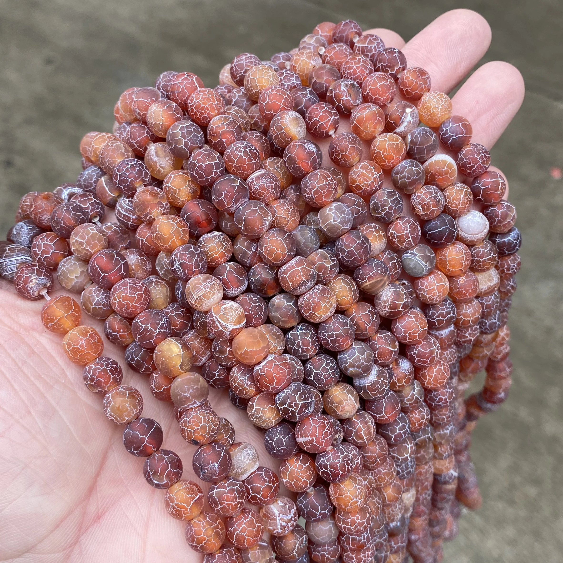 4 6 8 10mm Natural Red Weather Cracked Agates Stone Beads Round Loose Spacer Beads For Jewelry Making DIY Bracelet Necklace