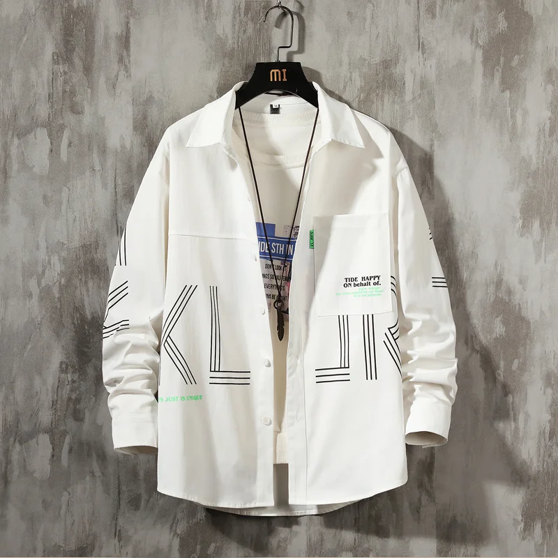 

Spring New Loose Fashion Fashion Print Men's Long Sleeve Shirt Coat Comfortable Versatile Handsome Youth Top