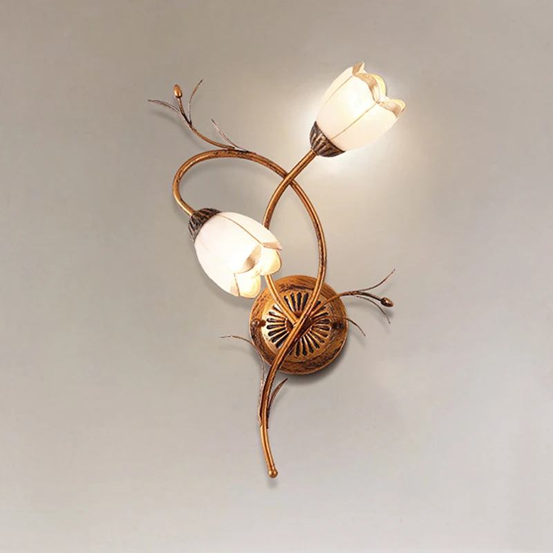 American Style Countryside Flower Shop Restaurant Led Wall Lamp European Retro Iron Bedroom Living Room Decorative Sconce Light