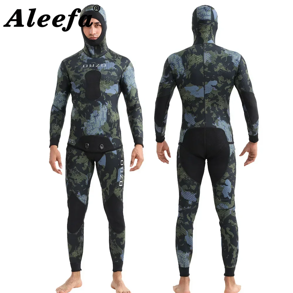 Mens Diving Suit Spearfishing Wetsuit Camouflage 3mm Neoprene Two-piece Set for Diver Surfing,Diving,Winter Swimming