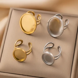 2Pcs Stainless Steel Blank Adjustable Ring Settings Flat Round Cabochon Base Tray For DIY Finger Rings Jewelry Making Supplies