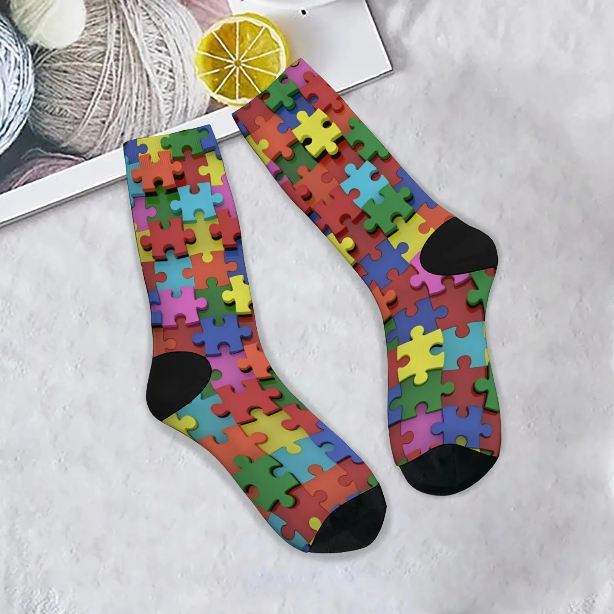 Puzzle-Themen, lässige Socken, Neuheit, Harajuku, Straße, Hip-Hop, Crew-Socken, bequeme, atmungsaktive, rutschfeste Socken, Partygeschenk