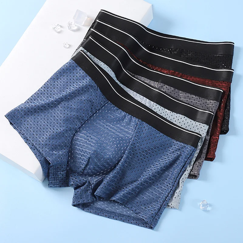 YOUNAXIN 20 Pieces/Lot Big Size Men Underwear Boxers Shorts Ice Silk Mesh Undies Underpants Wholesale L XL 2XL 3XL 4XL 5XL