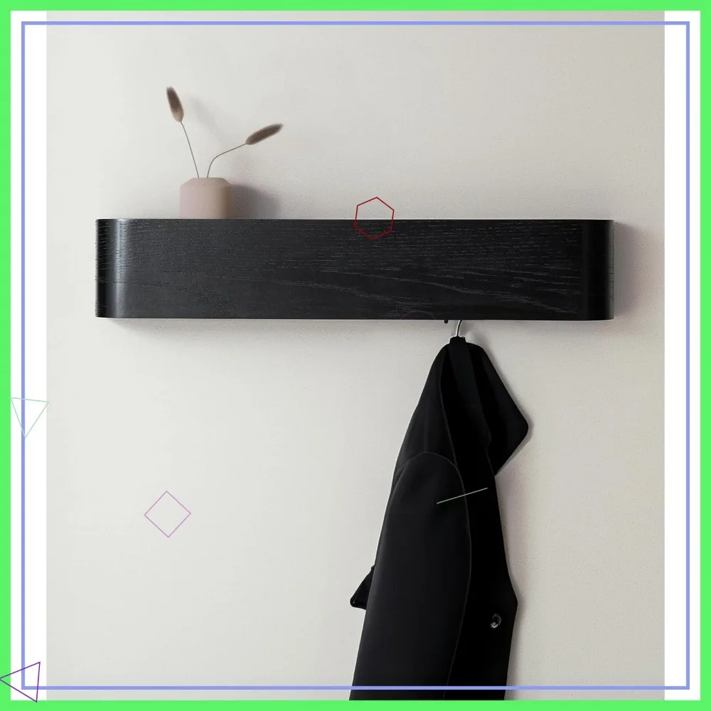 

Modern Wall-Mounted Coat Rack with Hidden Hooks - Solid Oak Veneer, Black Finish
