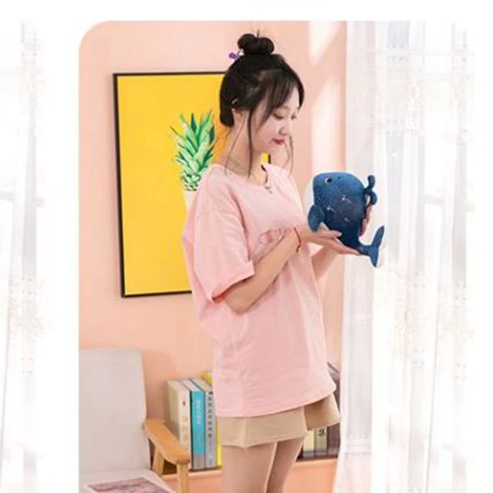 Peluche balena da 30 cm con un corno carino lenisce dormire attività di animali marini souvenir bambola blu compleanno bambino regalo di Natale