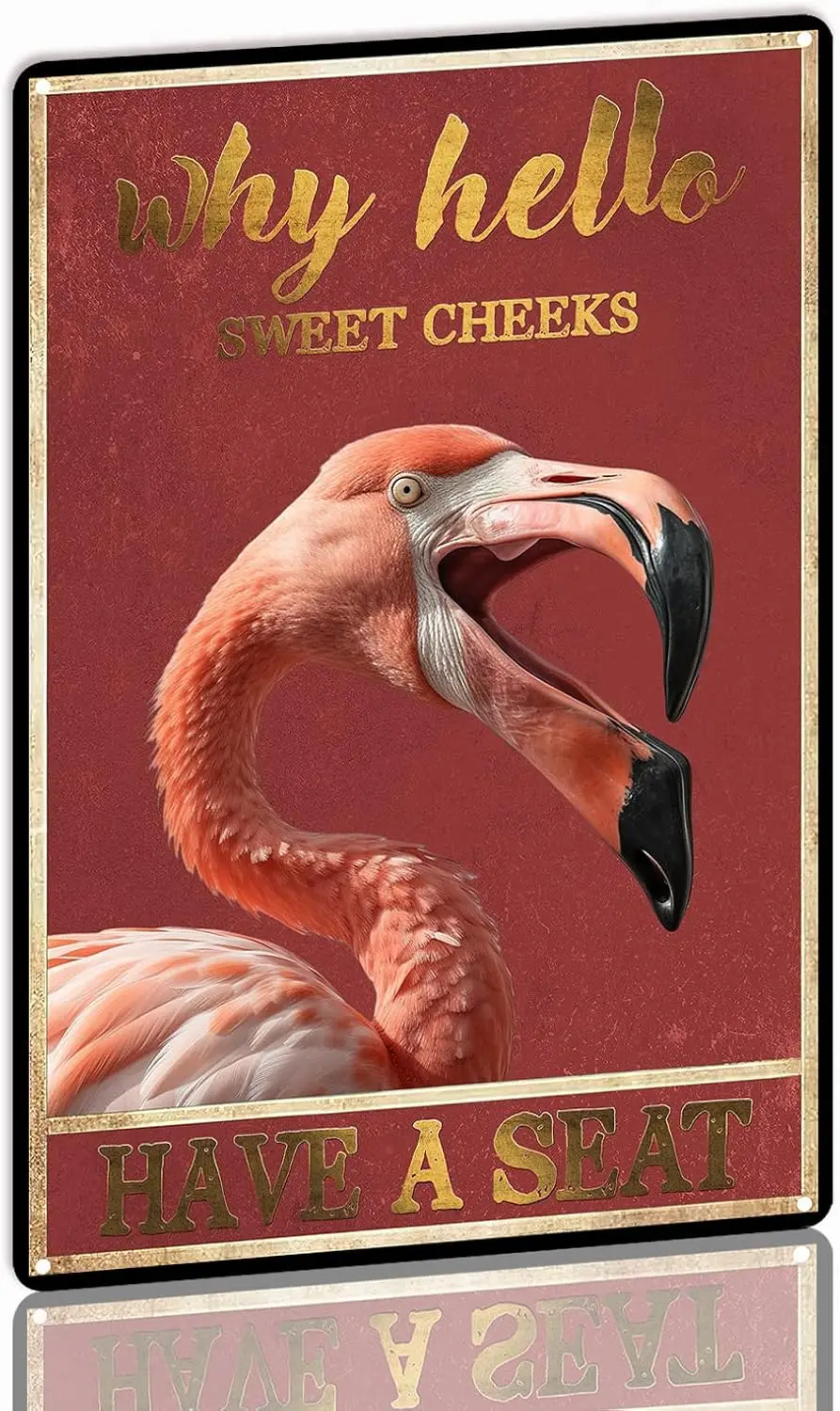 Tin Sign Painting Why Hello Sweet Cheeks Have A Seat Flamingo Lovers S Wall Art Decor For Living Room Coffee Bar Signs Home Far