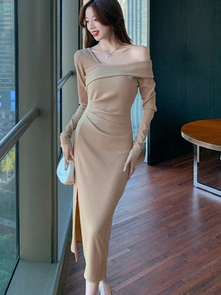 Over The Shoulder Woman Knitted Dress Prom Deals Elegant High Quality New In Harajuku Cool Trend Party Crochet Dresses For Women