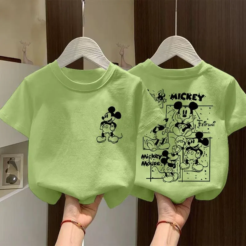 ديزني الكرتون لطيف الأجهزة الطرفية ميكي الصيف الفتيان والفتيات قصيرة الأكمام تي شيرت الأزياء الأجنبية وملابس خارجية متعددة الاستخدامات