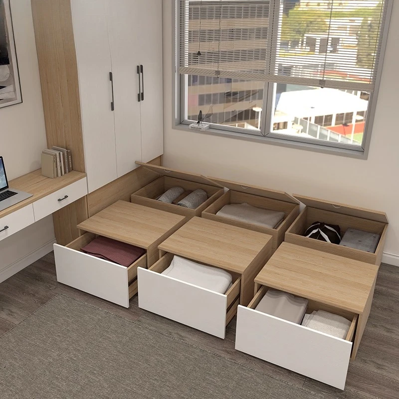 ^Customized Rubik's Cube Box Space-saving Small Apartment Tatami Bay Window Combination Storage Bed Floor Tread Rice Bedroom Bed
