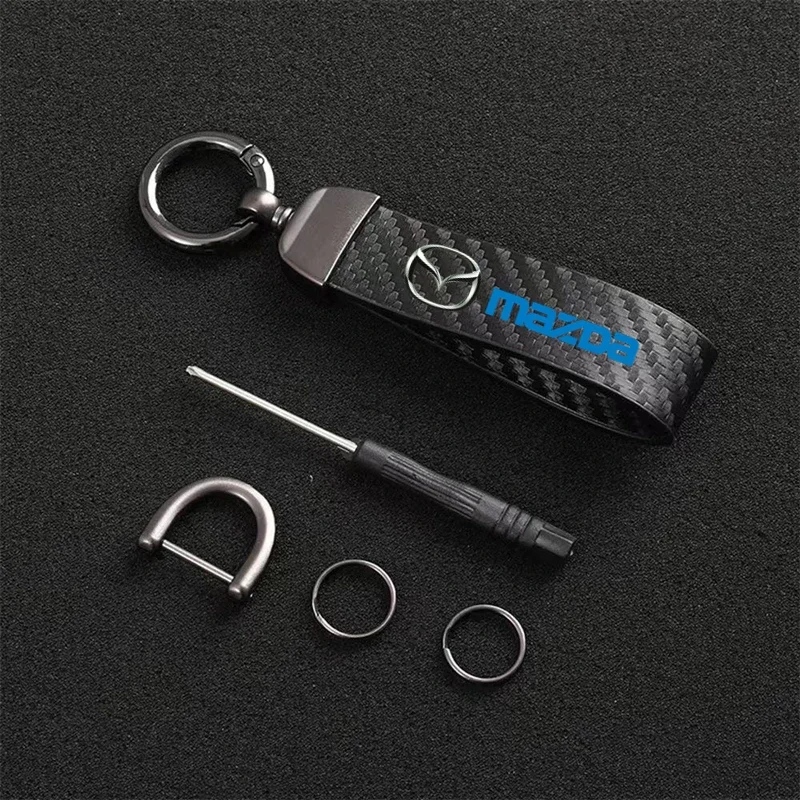 

Carbon fiber Leather Keychain Car Keychain Horseshoe Buckle Jewelry for Mazda 3 bk bl 323 Axela Atenza CX-3 CX-4 CX5
