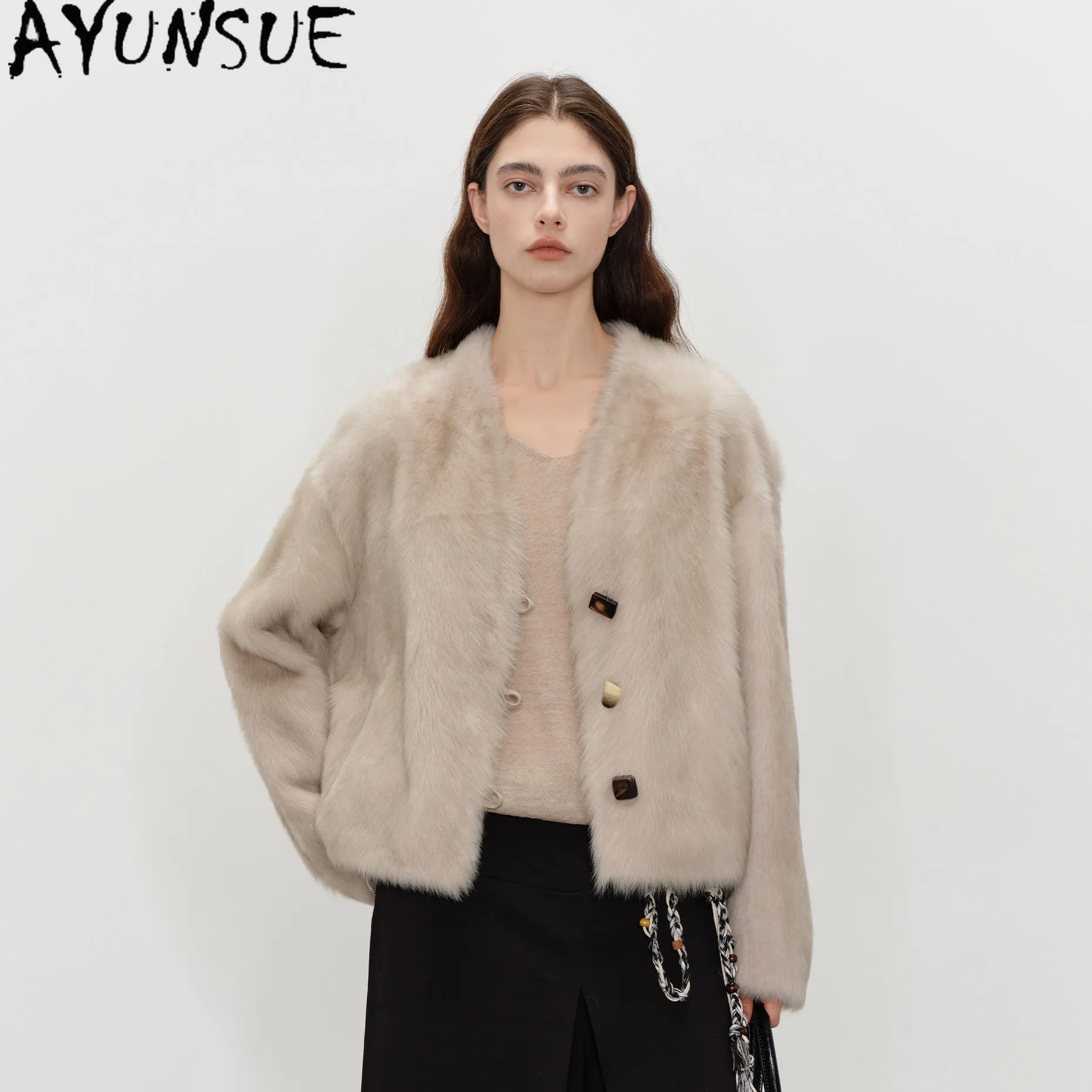 

AYUNSUE Natural Sheepskin Fur Coat Winter Clothes Tuscany Real Leather Jacket Woman Warm Lamb Wool Womens Coats Abrigo Mujer