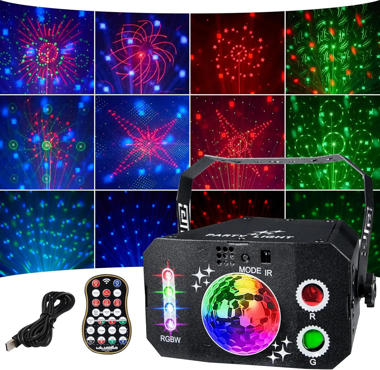 ysh人気商品-7レンズ-ステージライト-メモリ機能-音声起動-パーティーライトショー-ジュエ・ド・リュミエール-dj-レーザー-ウェディング-ダンス用