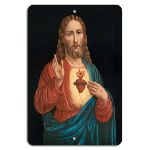 Sacré-Cœur de Jésus : Dévotion radieuse sur plaque en métal-aluminium-étain