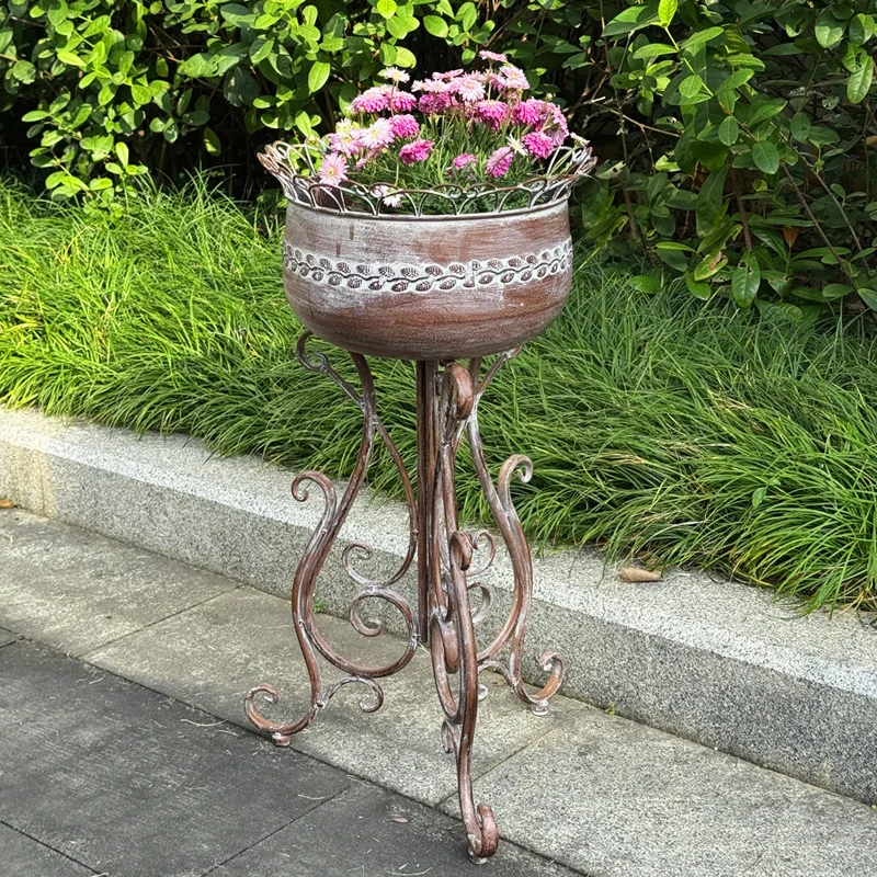 Foreign order retro old wrought iron terrace plant flower stand garden courtyard floor-to-ceiling outdoor tray rack decorative
