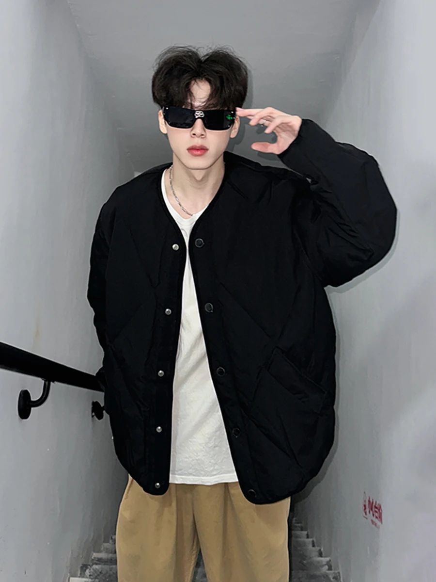 

Bla Lightweight Diamond Pattern Cotton Jaet Men's Winter High-End Feeling No Collar Inter Baseball Coat Warmth