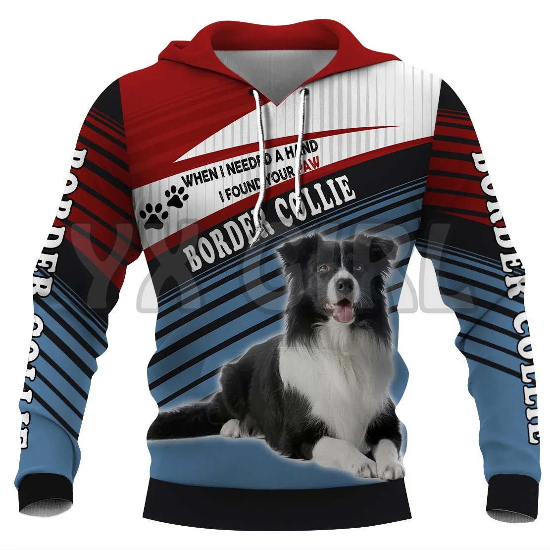 

When I Needed A Hand I Found Your Paw Border Collie3D Printed Hoodies Unisex Pullovers Funny Dog Hoodie Casual Street Tracksuit