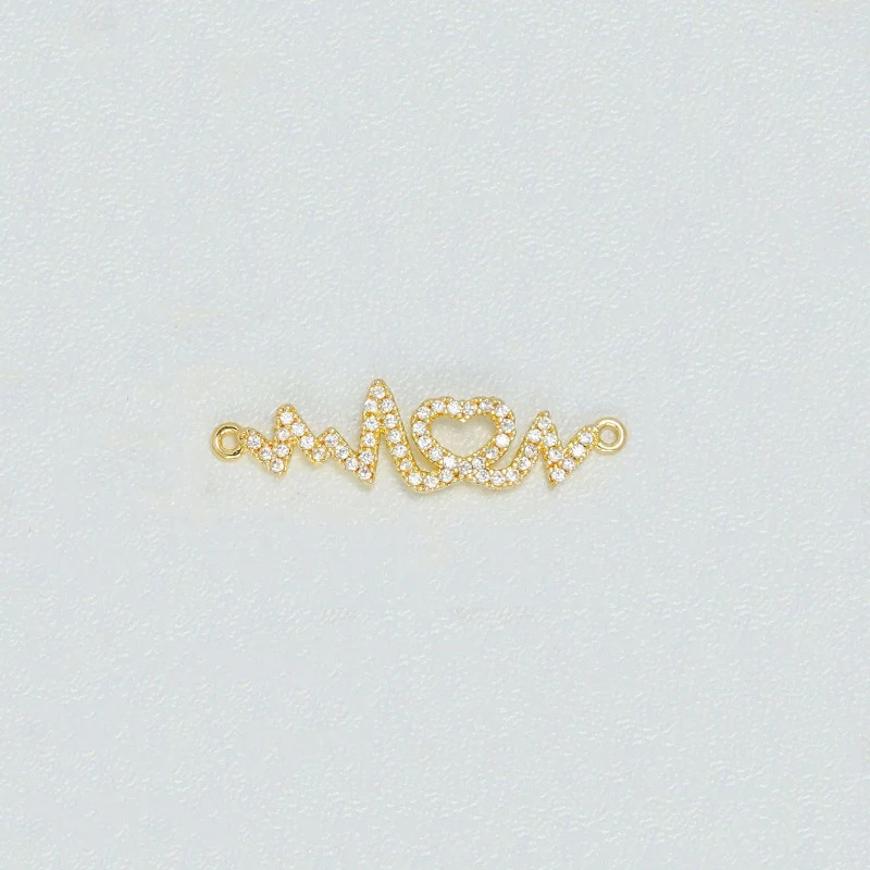 12Pcs Inlay Colorful Zircon Connector for Diy Bracelet Necklace Jewelry Making MAMA Mom Heart Copper Plated Accessorie for Women