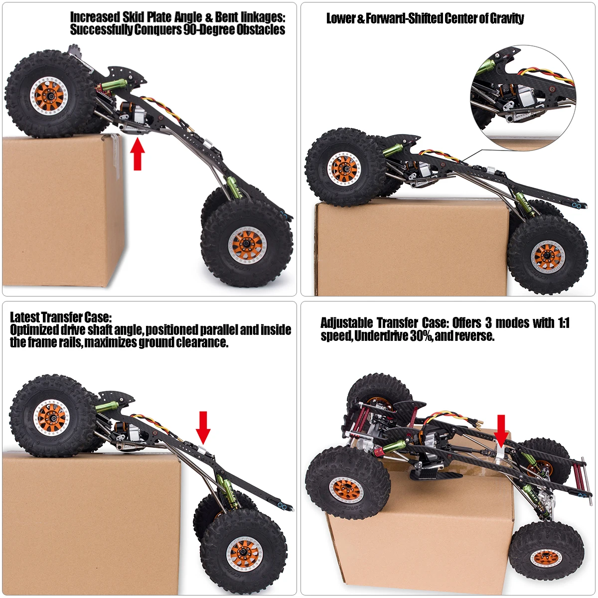 LCG Chassis Kit RC Performance Carbon with Gearbox & Shock Absorbers for 1/10 RC Crawler SCX10 & Capra Upgrade